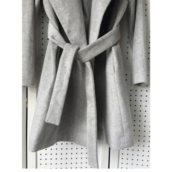 Ann Taylor Gray Peacoat Shawl Collar Wrap Wool Blend Belted Coat Jacket Women XS - Picture 4 of 10